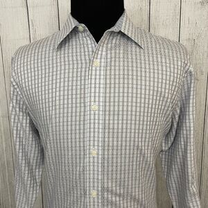 Johnston & Murphy Men's Large Blue Geometric Contrast Cuff Button-Front Shirt